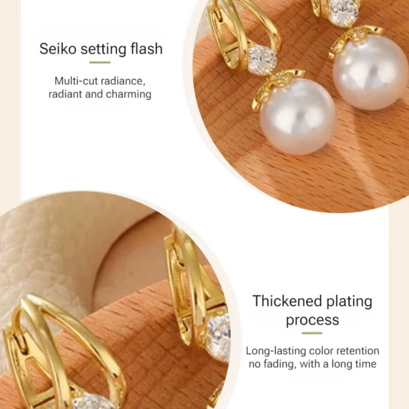 Pearl Earrings Copper Alloy Red Diamond Earrings Fashionable Temperament Earring Crystal Jewelry for Wemon Wedding Gift Party