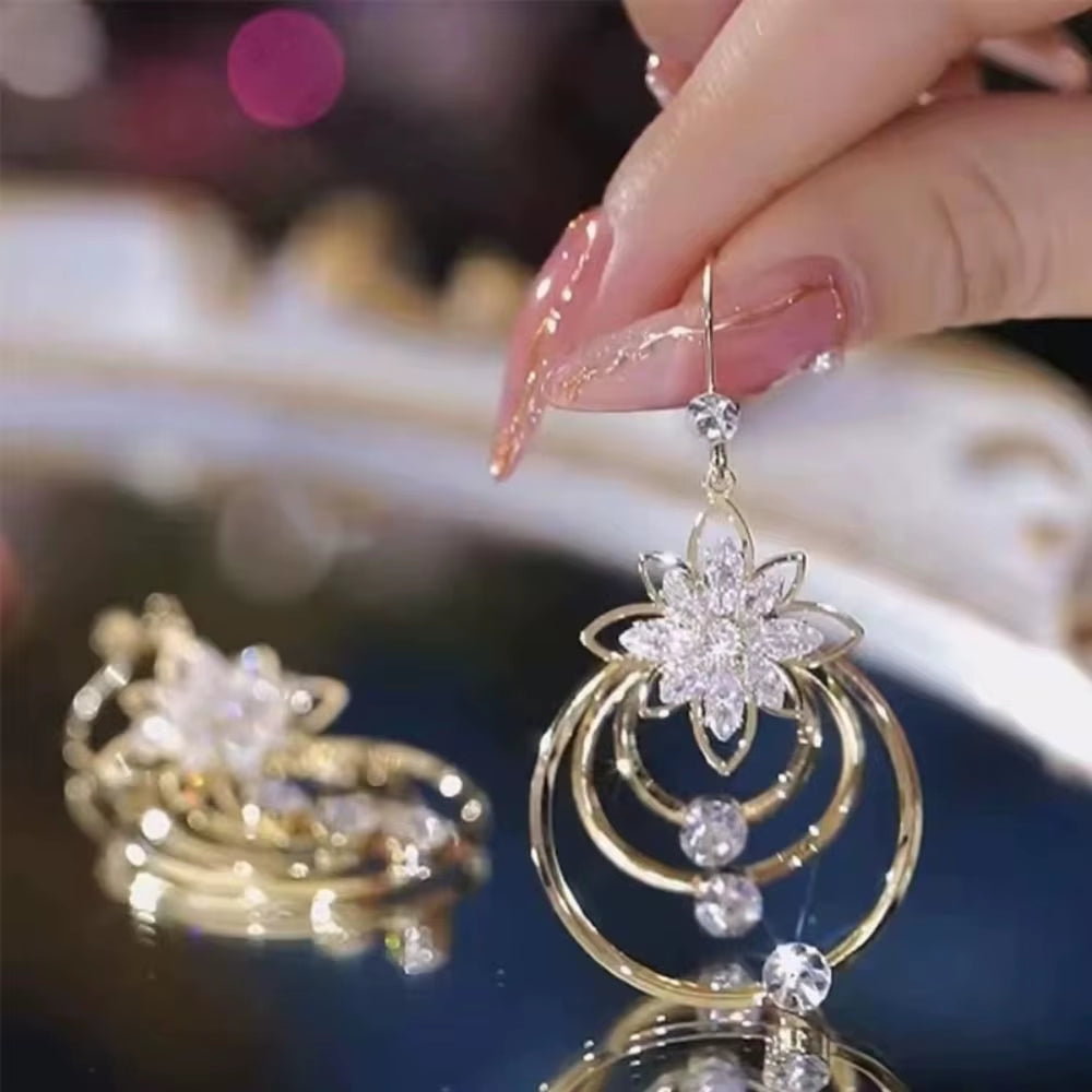 Lotus Shine – Rhinestone Long Tassel Drop Earrings for Women